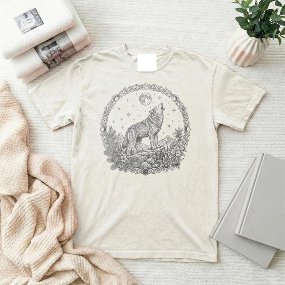 Wolf T-Shirt, Retro 90s Howling Wolf Tee - Picture 1 of 4